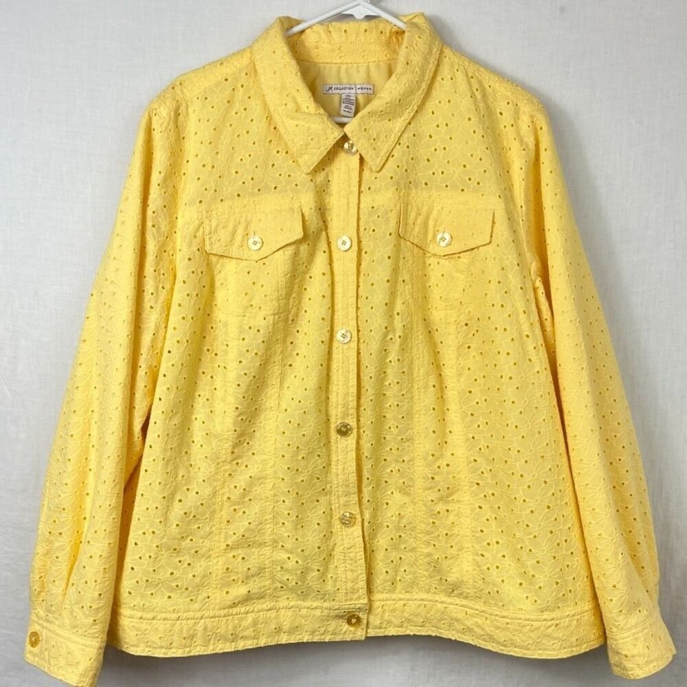 JM Collection Eyelet Button Up Jacket Womens 20W Plus Size Pastel Cottage Modest